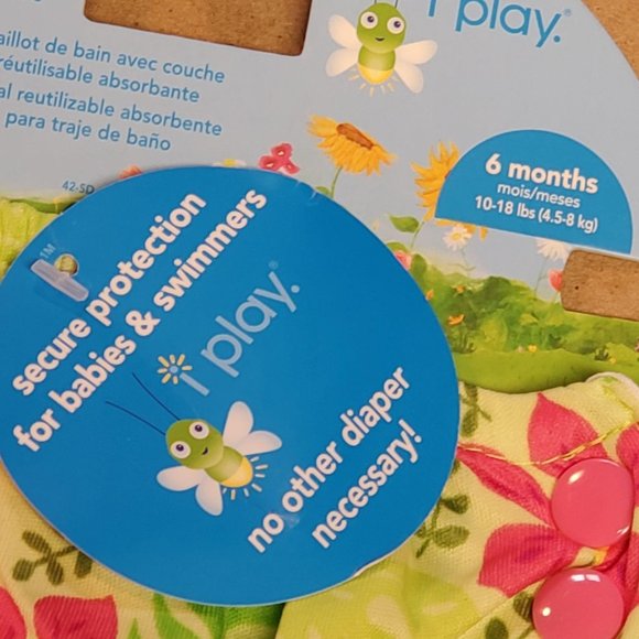 I-Play Reusable Absorbent Swimsuit Diaper - 6 Months - Green with Flowers - NWT - Picture 4 of 5